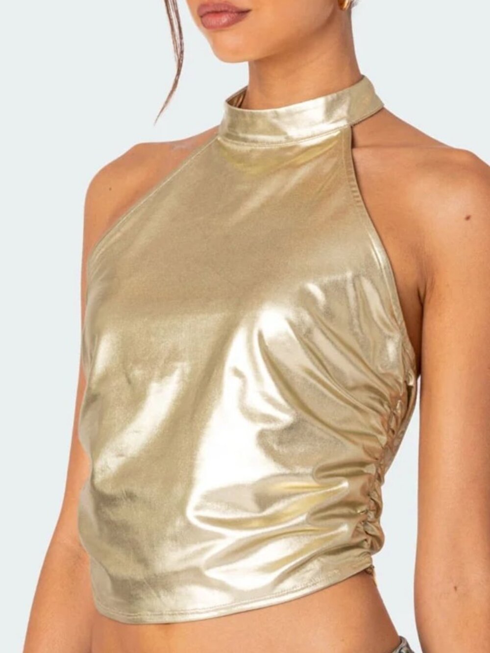 Edikted Karter Metallic Halter Top Size XS NWT